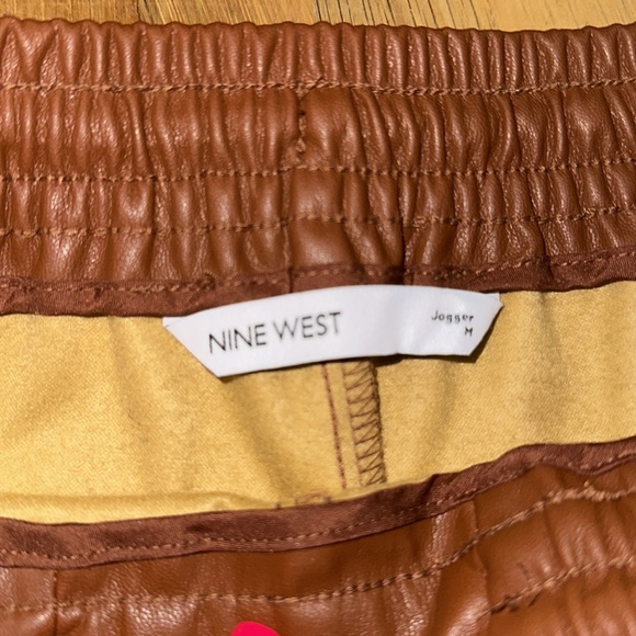 *last chance* Nine West | faux leather brown pants w/ draw string tie at waist - Picture 5 of 16